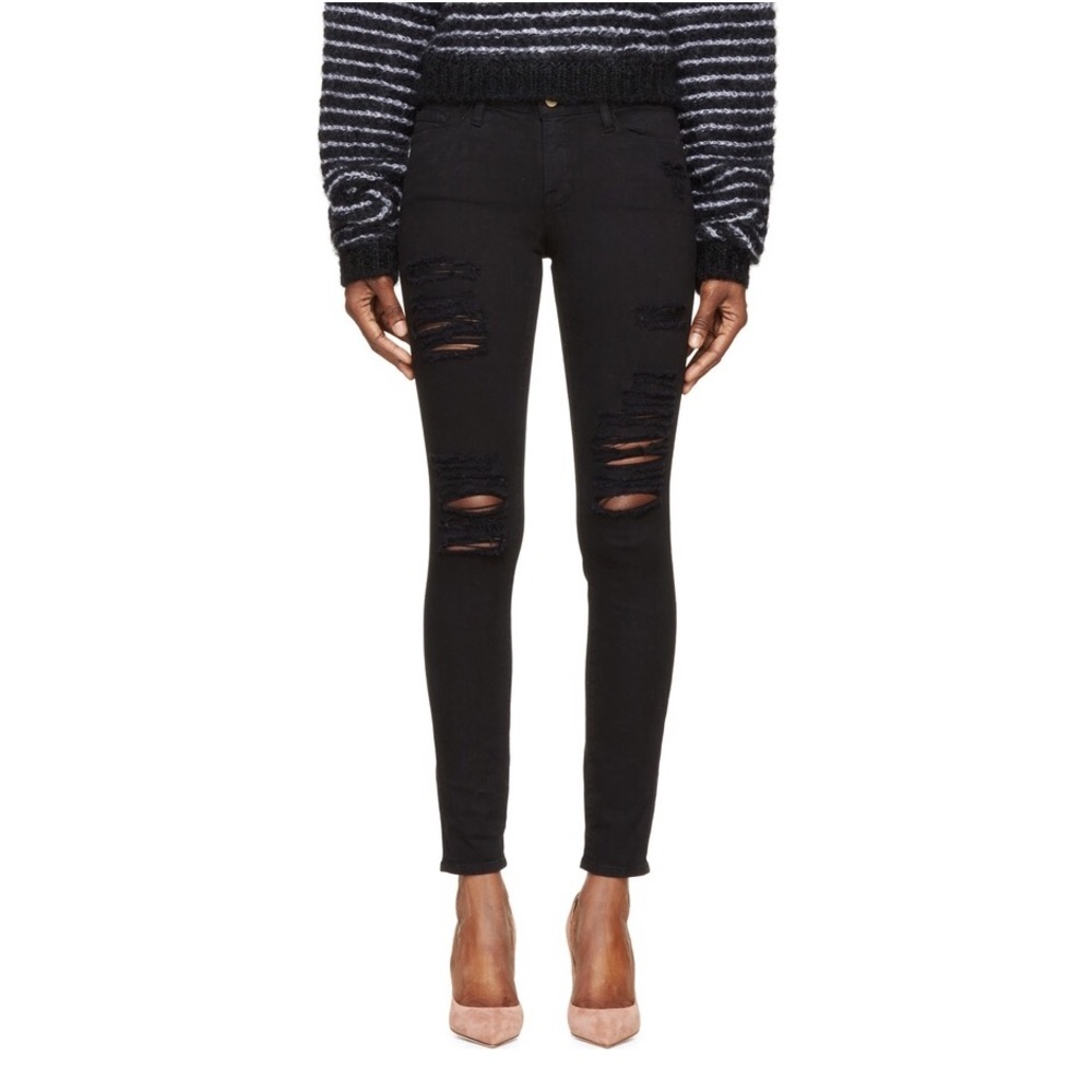 Frame Black Ripped Skinny Jeans SZ 25 #K
